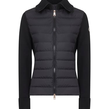 Moncler Women Black Wool Zip-Up Padded Cardigan
