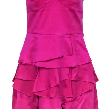 Twelfth Street by Cynthia Vincent - Hot Pink Strapless Silk Ruffle Mini Dress Sz 6