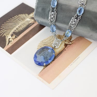 Antique Art Deco Czech Glass and Rhodium Plated Necklace 