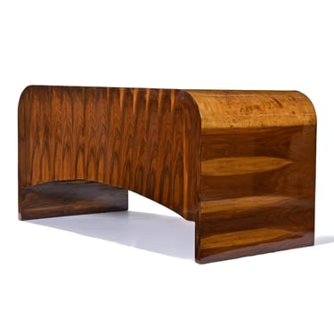 Burl Maple and Rosewood Art Deco Waterfall Executive Desk 