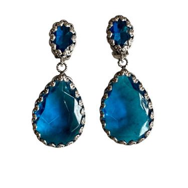 80s French Blue Crystal Drop Earrings
