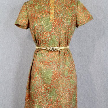 1950s 1960s Olive Green Sheath Dress by Carnation  - Shift Dress - Wiggle Dress - Mini Dress - Cocktail Dress 