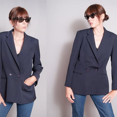 Vintage 1970's/1980's | Navy Blue | Diane Von Furstenberg | Double Breasted | Wool | Blazer | Jacket | S 