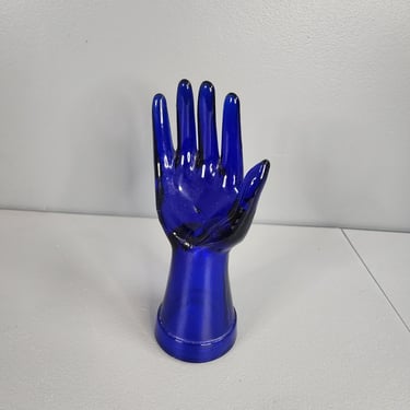 Vintage Cobalt Blue Glass Hand Ring Holder 