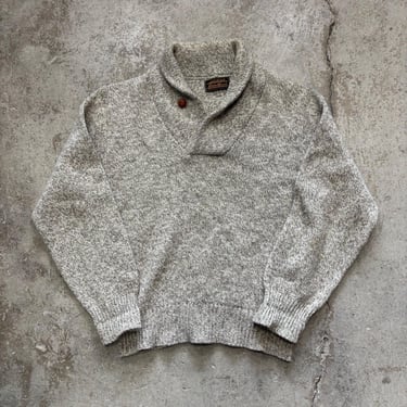 Vintage 1980s Eddie Bauer Oatmeal Wool Blend Shawl Collar Commando Sweater Men's Medium 