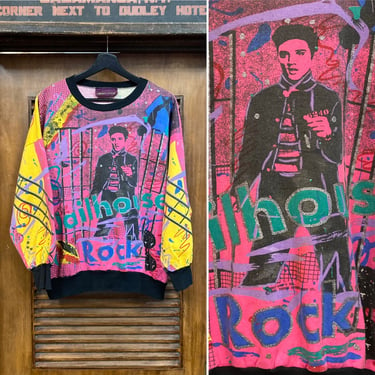 Vintage 1980’s Elvis Presley Jailhouse Rock New Wave Sweatshirt, 80’s Neon, King of Rock, Vintage Clothing 