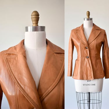 1970s Tan Leather Jacket / 70s Leather Jacket / 1970s Tan Leather Blazer / Womenswear Leather / Broken in Buttery Soft Leather Blazer 