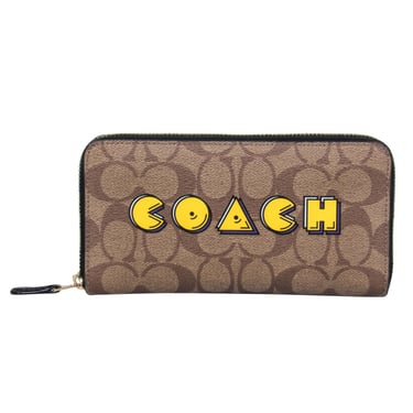 Coach - Brown Leather Monogram Zippered Wallet w/ Pac-Man Logo