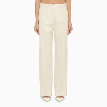 Valentino Ivory Straight Trousers In Wool And Silk Women