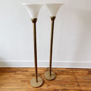 Brass Torchiere Touch Floor Lamps, Walter Von Nessen