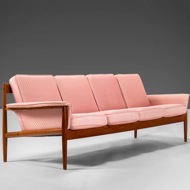 8 Ft. Long Four Seat Sofa by Grete Jalk for France and Sons in Teak w/ Original Pink Geometric, c. 1960s 