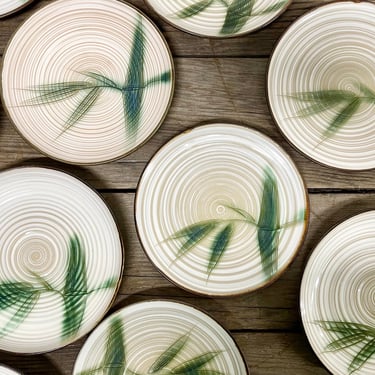 Japanese Showa Kasuga Bamboo Stoneware Side Plate Salad Plate Hand Painted | Asian Mid Century MCM 1950s 1960s | Bamboo Plate Tiki Style 