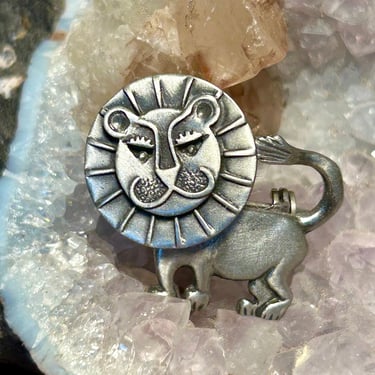 Vintage Tiny Lion Brooch Pewter AJR Co Retro Fashion Jewelry Gift 