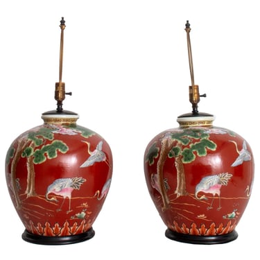 Pair of Chinese Porcelain Ovoid Vases as Lamps