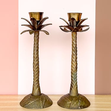 Pair of Brass Palm Tree Candlesticks