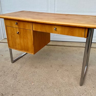 Jack Cartwright for Founders Blonde Elm and Metal Mid Century Desk 