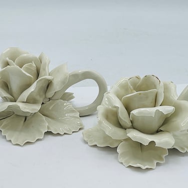 Capodimonte porcelain flower candlestick holders made in Italy Set of Two (6X5) 