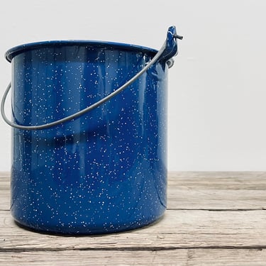 Blue Enamel Speckleware Bucket with Handle  | Graniteware Pot Container | French Farmhouse | Camping Dishes | European Enamelware 