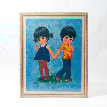 Vintage Big Eye Wall Art, Lee, Framed on Cork, 20 inches Tall 