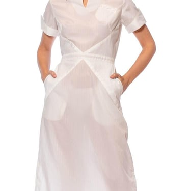 1950S White Nylon Pin-Up Nurse Uniform Dress 