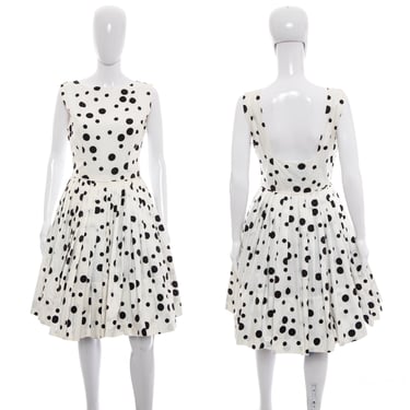 1950's White and Black Polka Dot Party Dress Size M