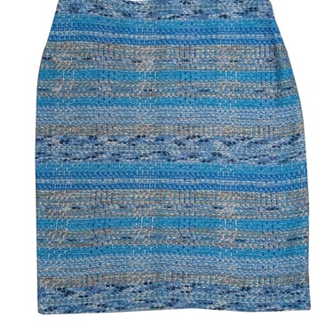 St. John - Aqua, Blue, & Gold Textured Knit Pencil Skirt Sz 12