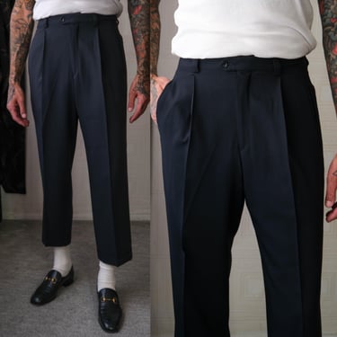 Vintage 80s ZANELLA Gray Wool Flannel Pleated Cuffed Slacks
