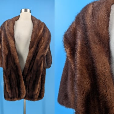 Vintage 50s Dark Brown Mink Stole Cape Wrap - Fur Caplet - One Size 