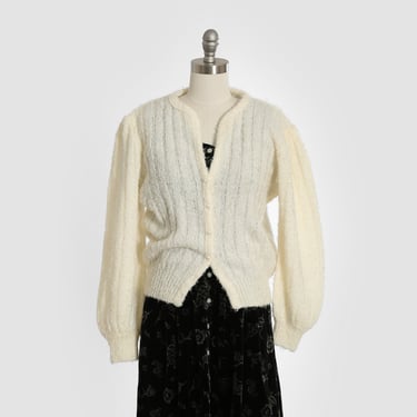 Vintage 90s white boucle knit sweater cardigan 