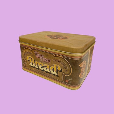 Vintage Bread Box Retro 1970s Farmhouse + Pentron Industries + Wheat Heart + Brown and Gold + Tin + Rectangular + Kitchen Storage + Decor 