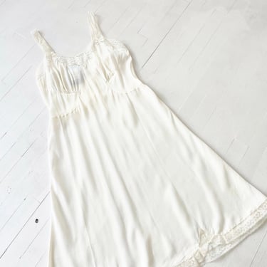 1950s White Rayon + Lace Slip 