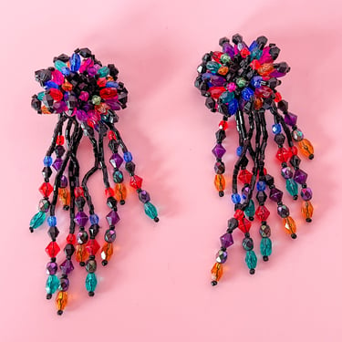 1980s Colorful Beaded Drop Earrings