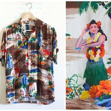 Vintage 1950's Size L “Iolani” Hula Girl x Aloha Tower Vintage 1950's Size L “Iolani” Hula Girl x Aloha Tower