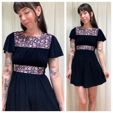 70s velveteen & quilted floral mini 