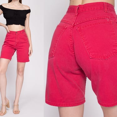 90s Red High Waisted Jean Shorts Extra Small, 25" | Vintage Denim High Rise Bermuda Mom Shorts 