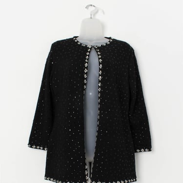 Vintage sequin sparkly jacket cardigan in black and silver - Medium 