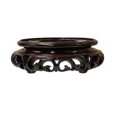 8" Reddish Brown Wood Round Flower Scroll Pattern Display Stand Riser ws4189E 