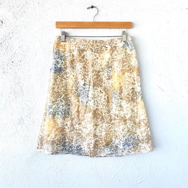 Vintage 60s 70s Eyelet Lace Tie Dye Beige White Short High Waisted Skirt 