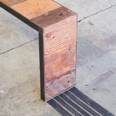 reclaimed wood bench with metal frame - modern industrial urban wood and steel - salt marsh river bench 