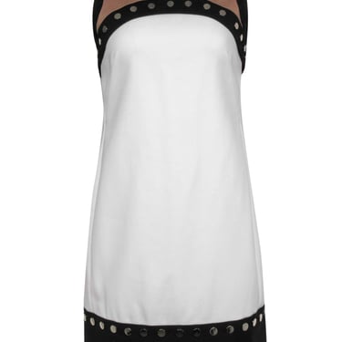 Etcetera - White, Brown & Black Cotton Blend Shift Dress w/ Studs Sz 4
