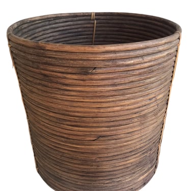 Vintage Gabriella Crespi Style Pencil Reed Basket | Large Versatile Trash Basket Plant Stand Decorative Storage Display 