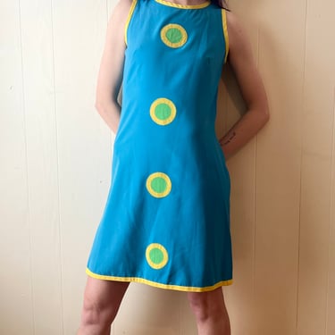 60’s Go Go Mod Blue Circle Accent Mini Dress