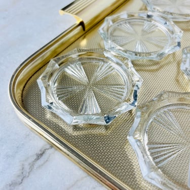 Vintage Reims France Glass Coasters, Set of 6, Windmill/Starburst Centre, Fluted, mid century barware, 1950s made in France, Christmas, gift 