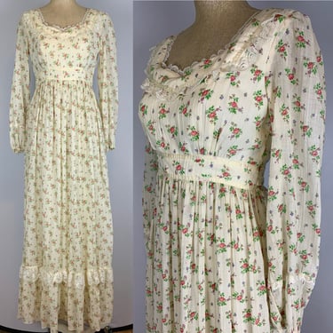 Vintage 60’s-70’s Red Roses Floral Maxi Dress Size Small Cottagecore 