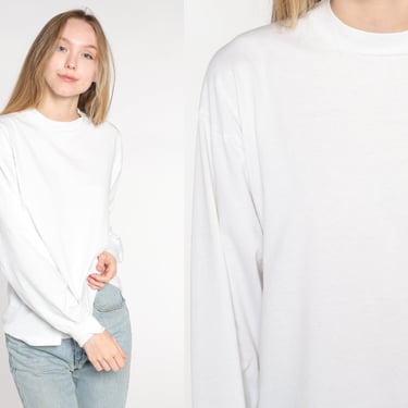 Plain White Shirt Long Sleeve TShirt 80s Top 1980s Slouchy Shirt Retro Tee Vintage Crewneck Fruit of the loom Normcore Extra Large xl 