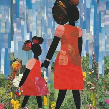 Slightly Imperfect Spring in Their Steps PRINT Collage African American Art Mother 