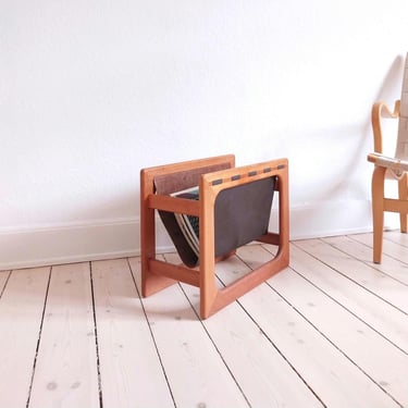 Danish teak magazine holder mid century magazine rack Vintage magazine holder leather Midcentury modern magazine shelf mcm decor original 60 