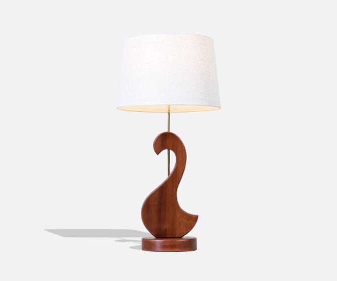 Mid-Century Modern Sculpted Teak Swan Style Table Lamp