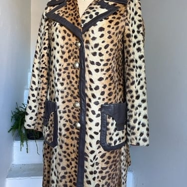 1960s Lilli Ann San Francisco Made in Paris Faux Cheetah Coat 36 Bust Vintage 