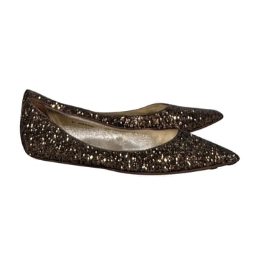 Jimmy Choo - Bronze Chunky Glitter Pointed Toe Flats Sz 11